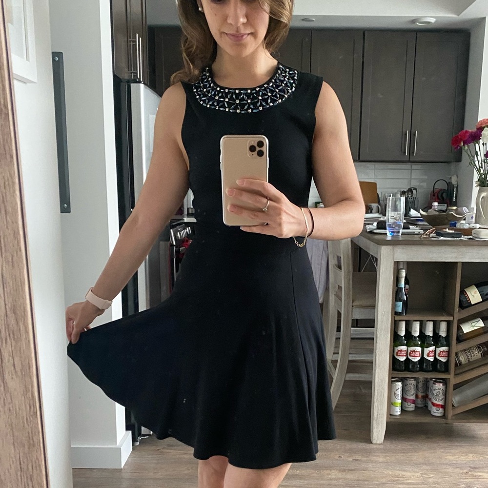 Black Aqua Dress with beautiful front bead detail
